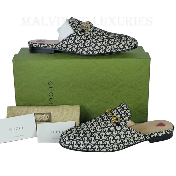 GUCCI SHOES PRINCETOWN HORSEBIT GG JACQUARD SLIPPERS LOAFER MULE sz 39 9 - Picture 14 of 16